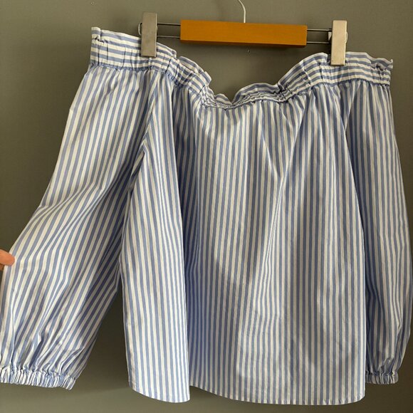 J. Crew Off-the-Shoulder Pin Striped Top - Picture 1 of 11